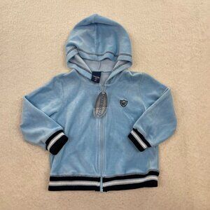 Y2K Deadstock Sideout Kid's Blue Velour Full Zip Hoodie Size 3T